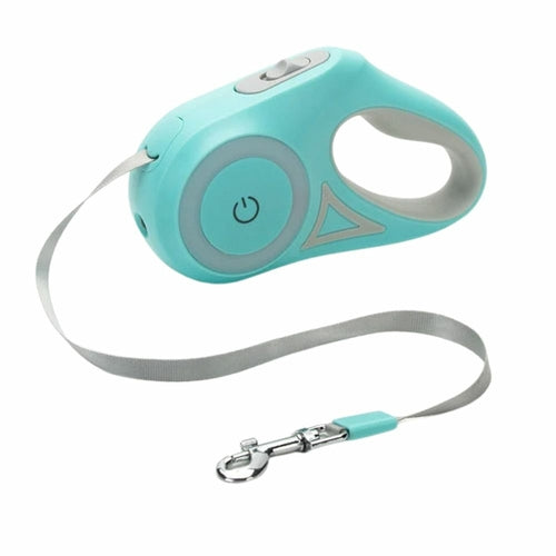 Retractable LED Dog Leash with Flashlight – 3M / 5M Automatic Pet Leash with RGB Light Ring for Night Walking