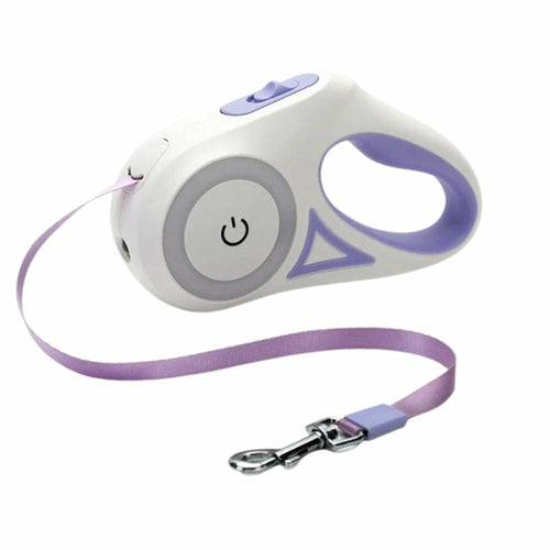 Retractable LED Dog Leash with Flashlight – 3M / 5M Automatic Pet Leash with RGB Light Ring for Night Walking
