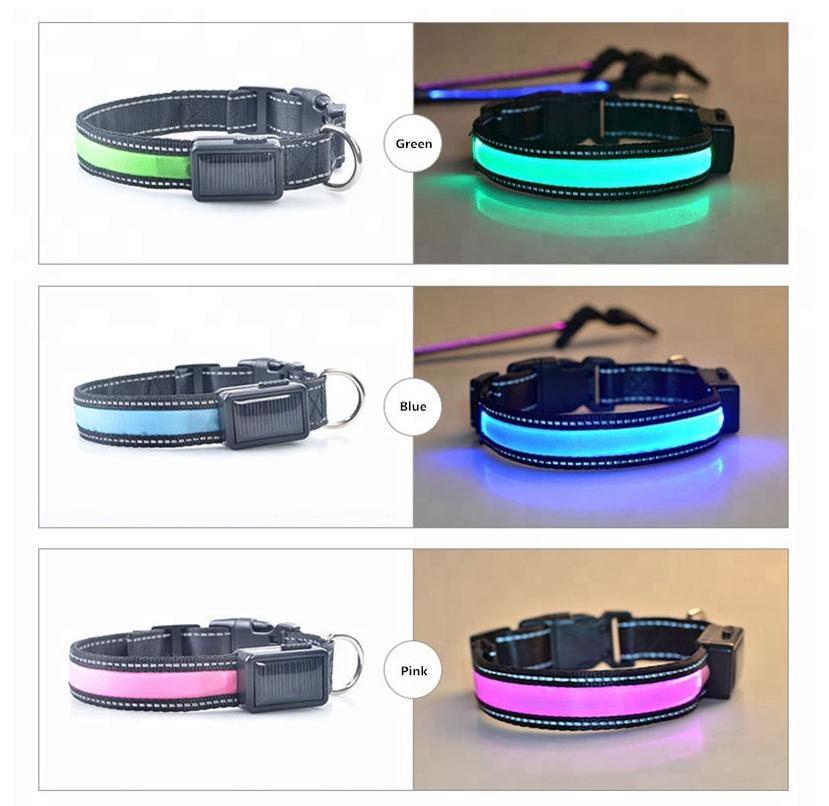 Solar LED Dog Collar – Rechargeable Safety Collar with Solar & USB Charging, Reflective High-Visibility Night Collar