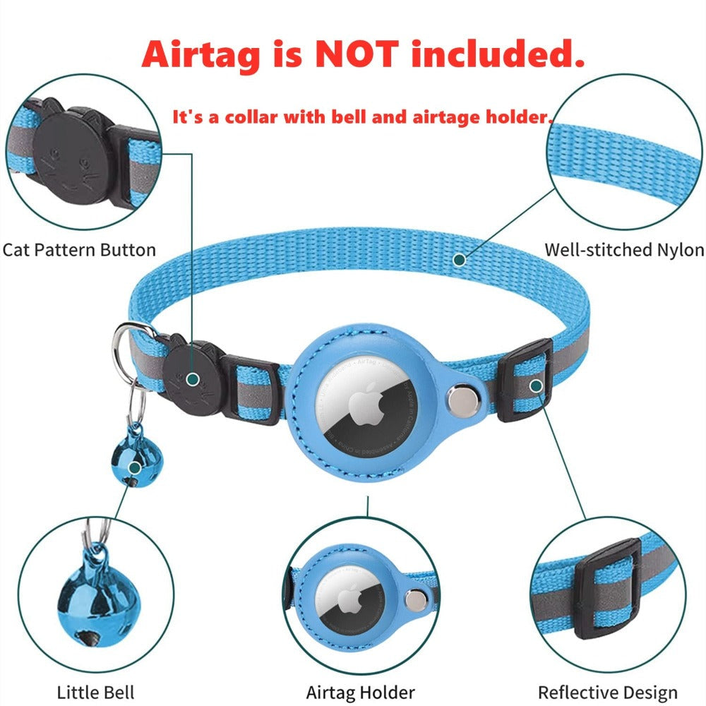 Reflective AirTag Dog & Cat Collar – Adjustable Pet Collar with Built-In Apple AirTag Holder for GPS Tracking