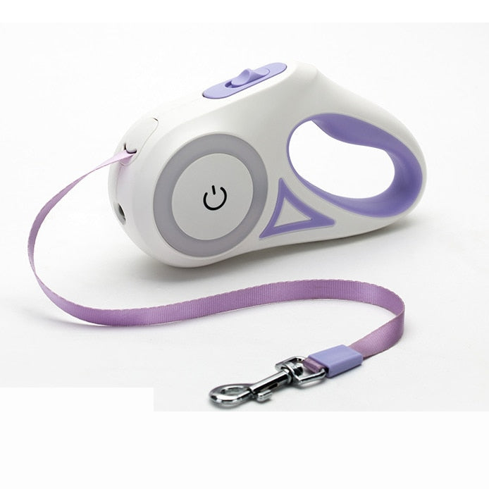 Retractable LED Dog Leash with Flashlight – 3M / 5M Automatic Pet Leash with RGB Light Ring for Night Walking