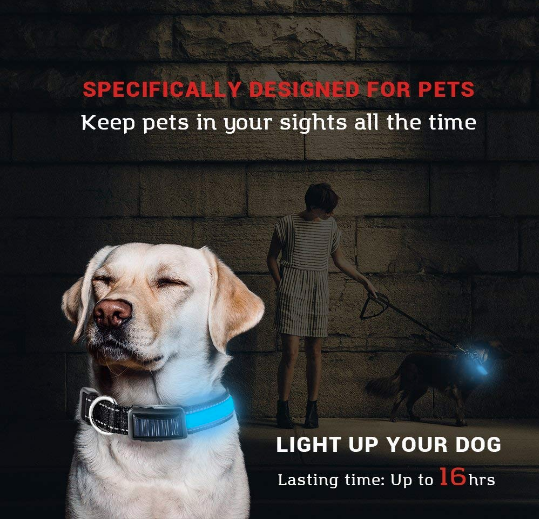 Solar LED Dog Collar – Rechargeable Safety Collar with Solar & USB Charging, Reflective High-Visibility Night Collar