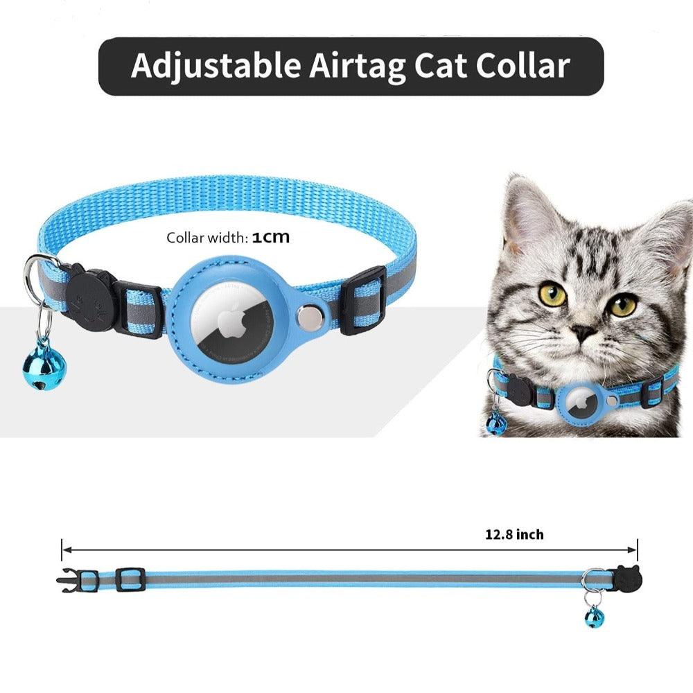 Reflective AirTag Dog & Cat Collar – Adjustable Pet Collar with Built-In Apple AirTag Holder for GPS Tracking